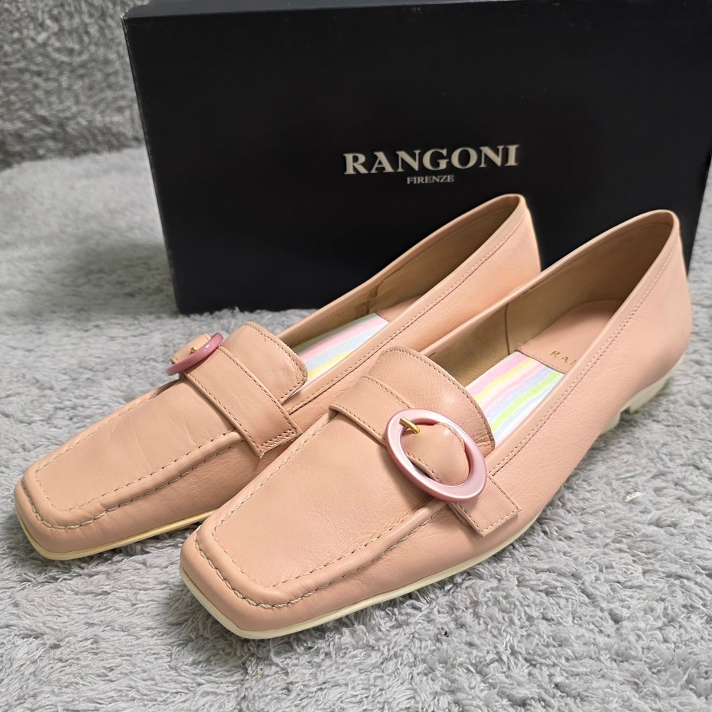 Rangoni Firenze Pink‎ Italian Leather Loafers Square Toe Slip On Womens Size 7.5